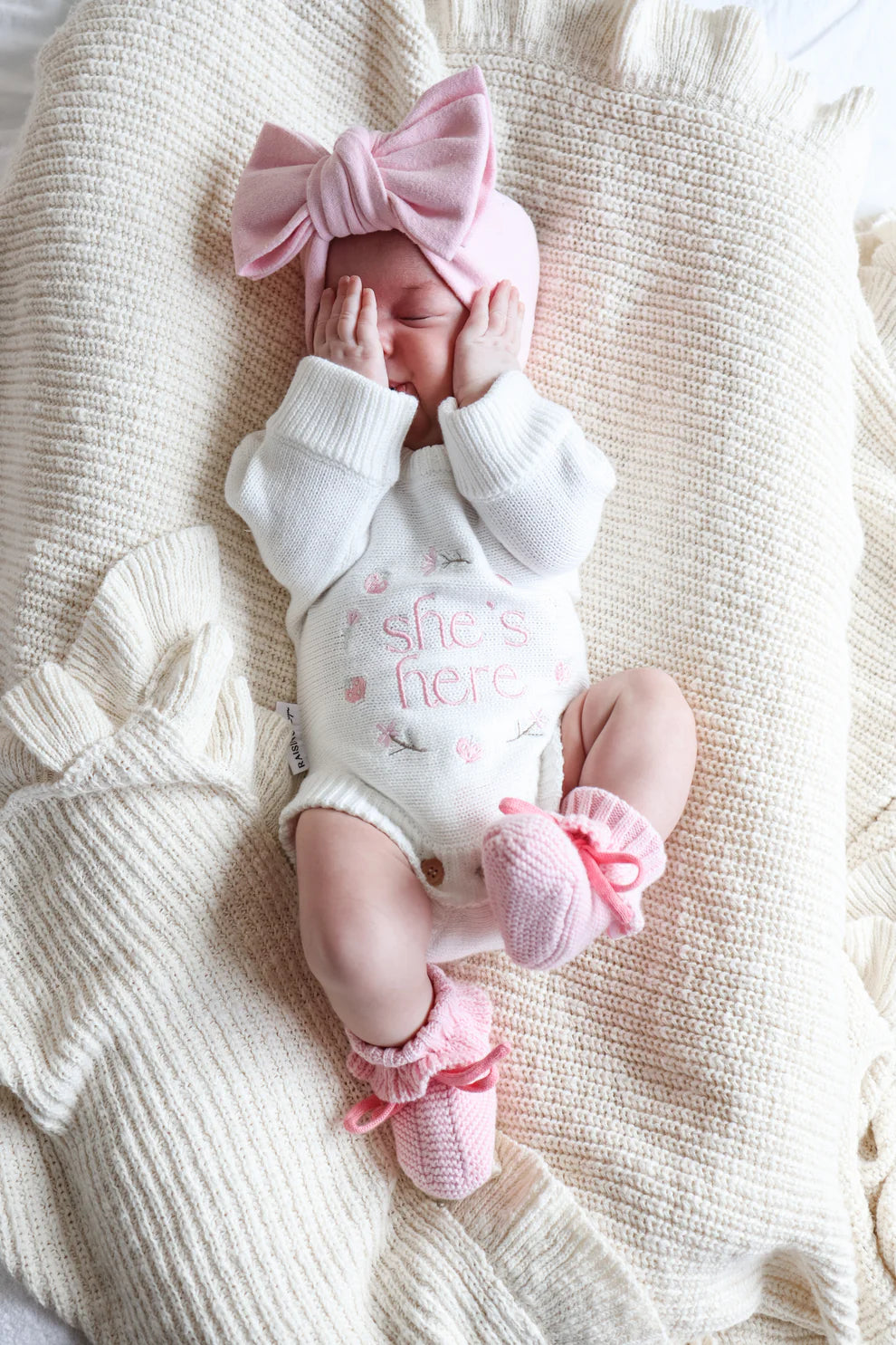 She’s Here Announcement Romper - Strawberry/Milk *MARCH PRE-ORDER