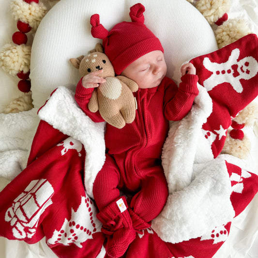 Zip Romper - Rudolph Waffle (No frill)