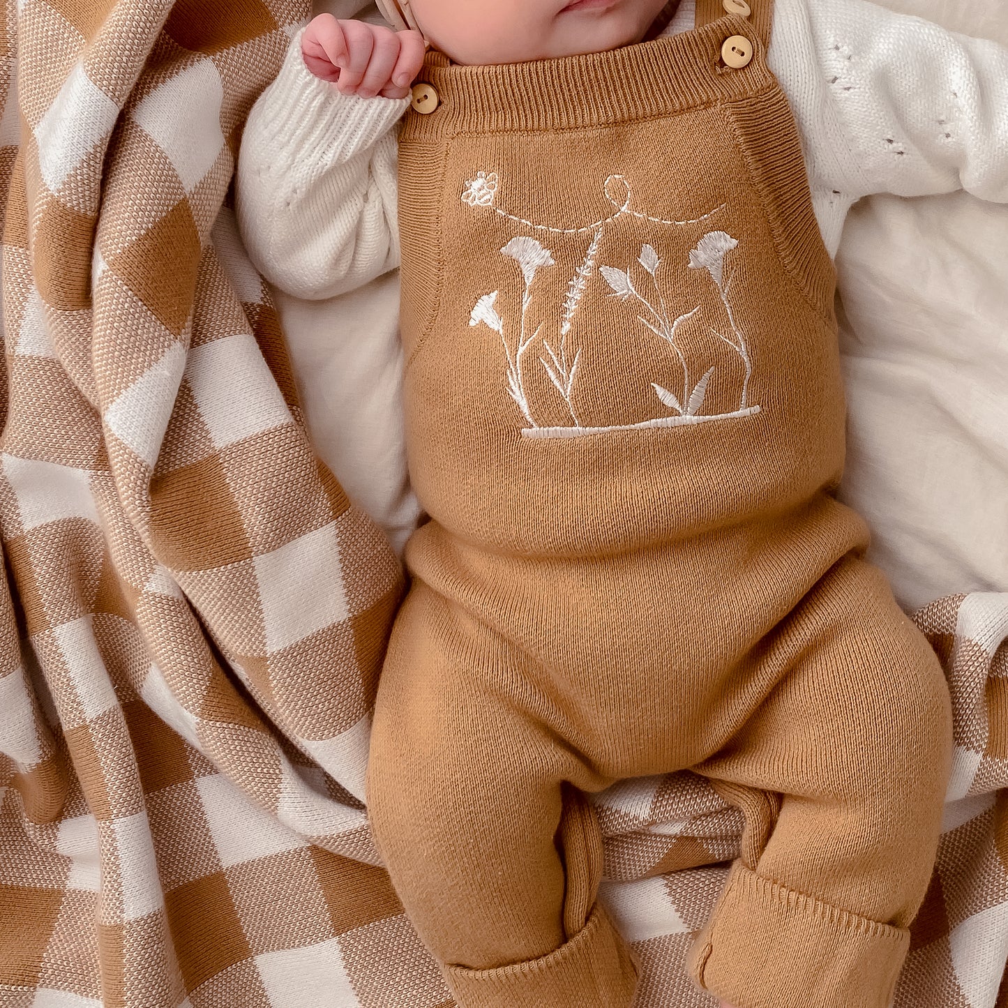 Wildflower Knit Overalls - Golden Syrup