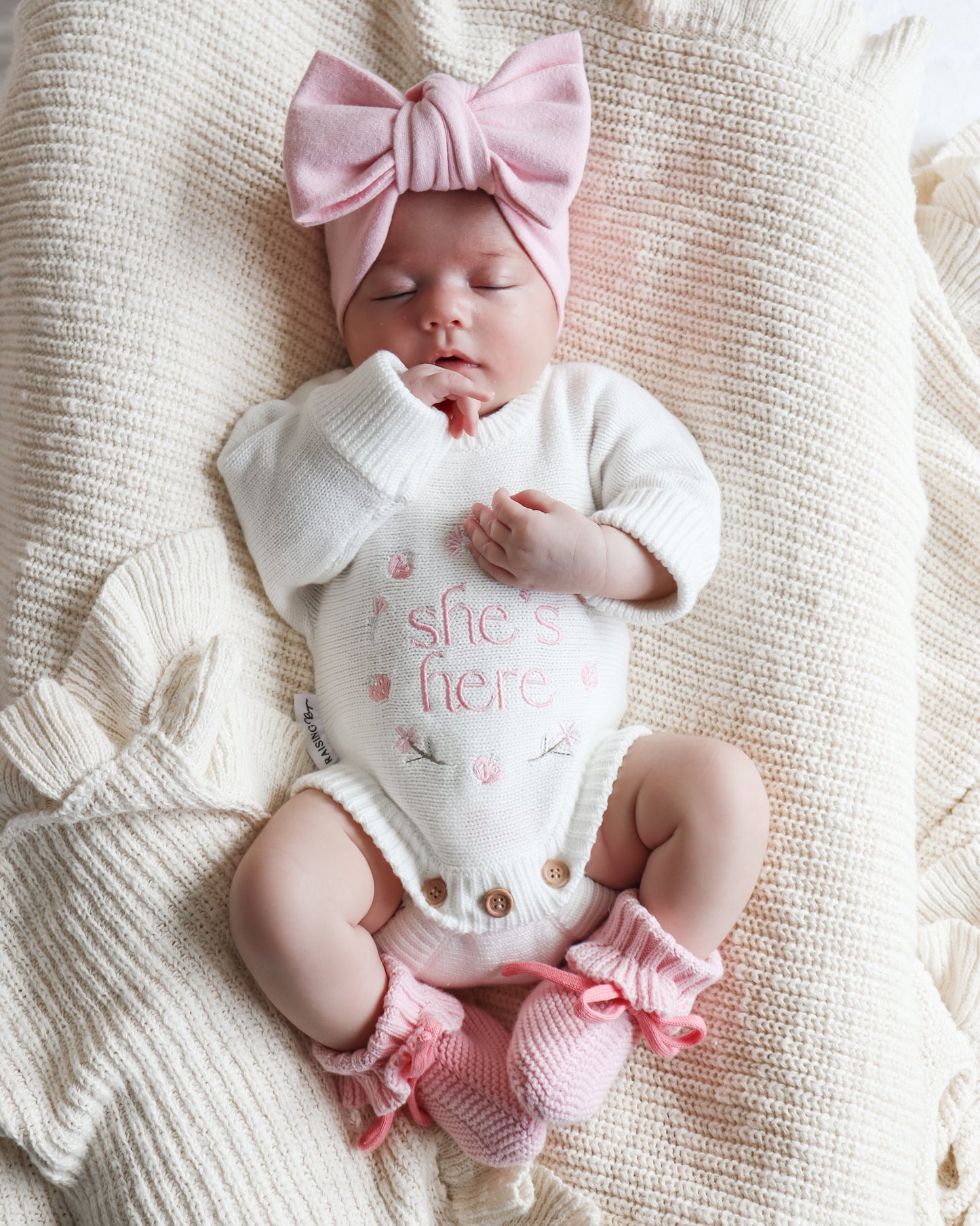 She’s Here Announcement Romper - Strawberry/Milk *MARCH PRE-ORDER